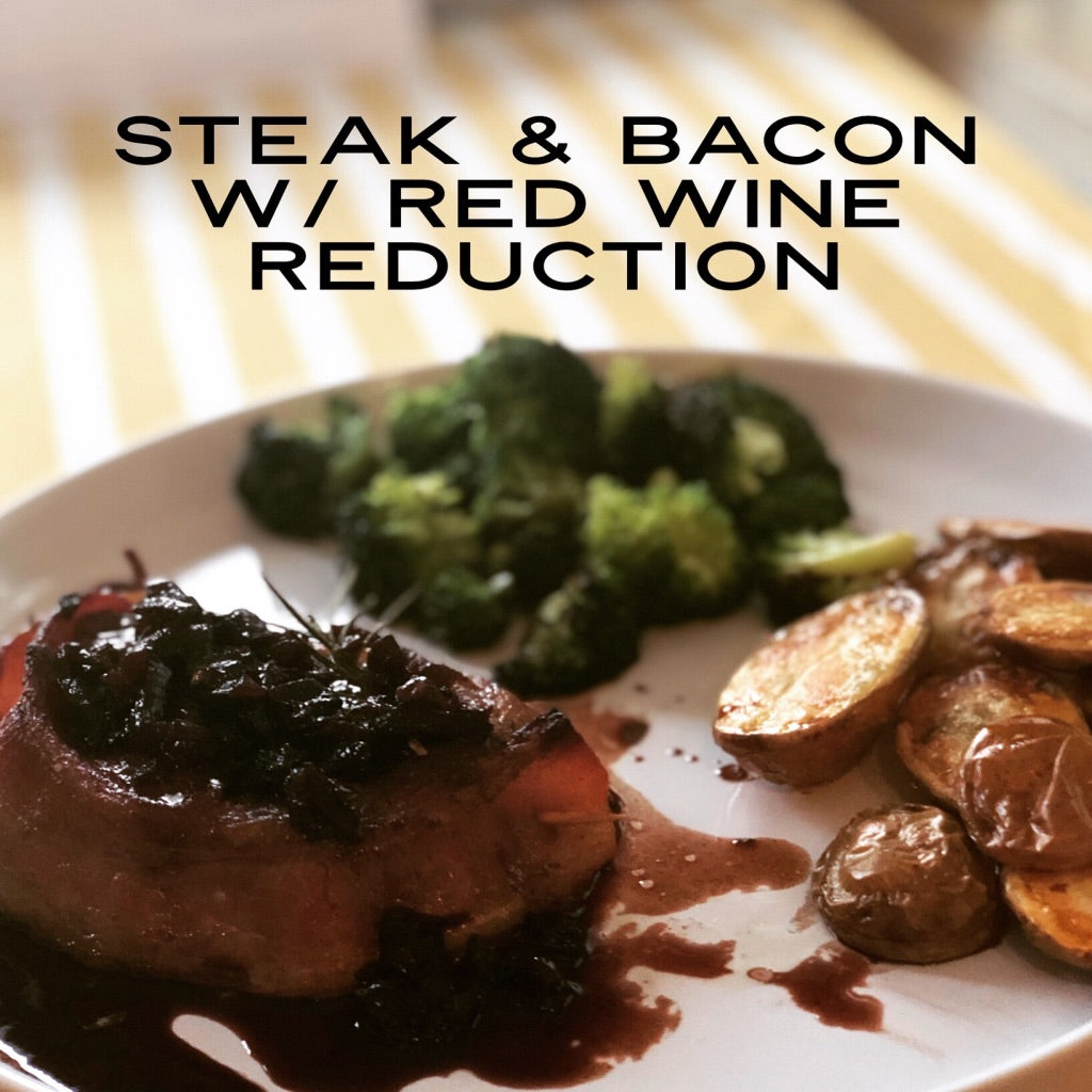 Bacon Wrapped Filet with Balsamic Red Wine Reduction