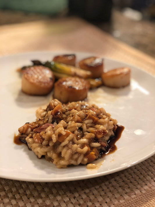 Butternut Squash Risotto with Bacon and Maple Balsamic Syrup