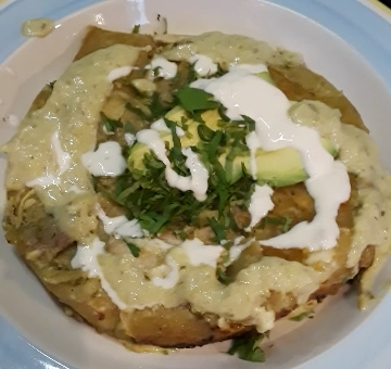 Chilaquiles with Roasted Poblano and Tomatillo Sauce
