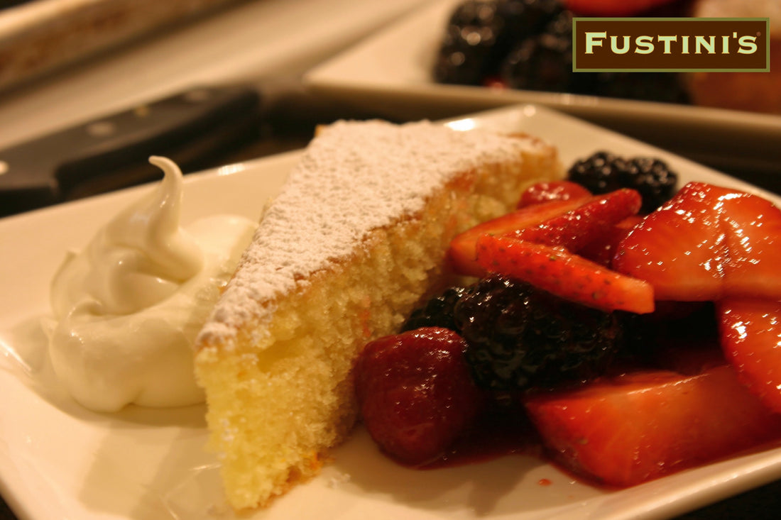 Lemon Cake with Créme Fraiche and Warm Berry Compote