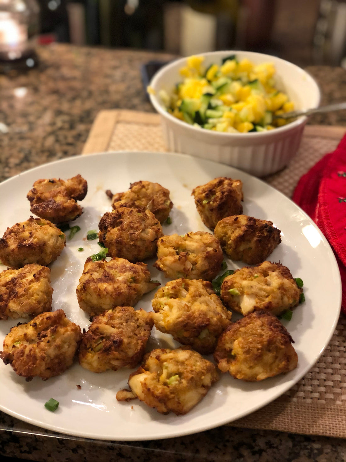 Crab Cakes with Chili Lime Dressing and Mango Cucumber Relish