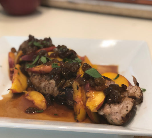 Spicy Pork Tenderloin with Grilled Stone Fruit Agrodolce