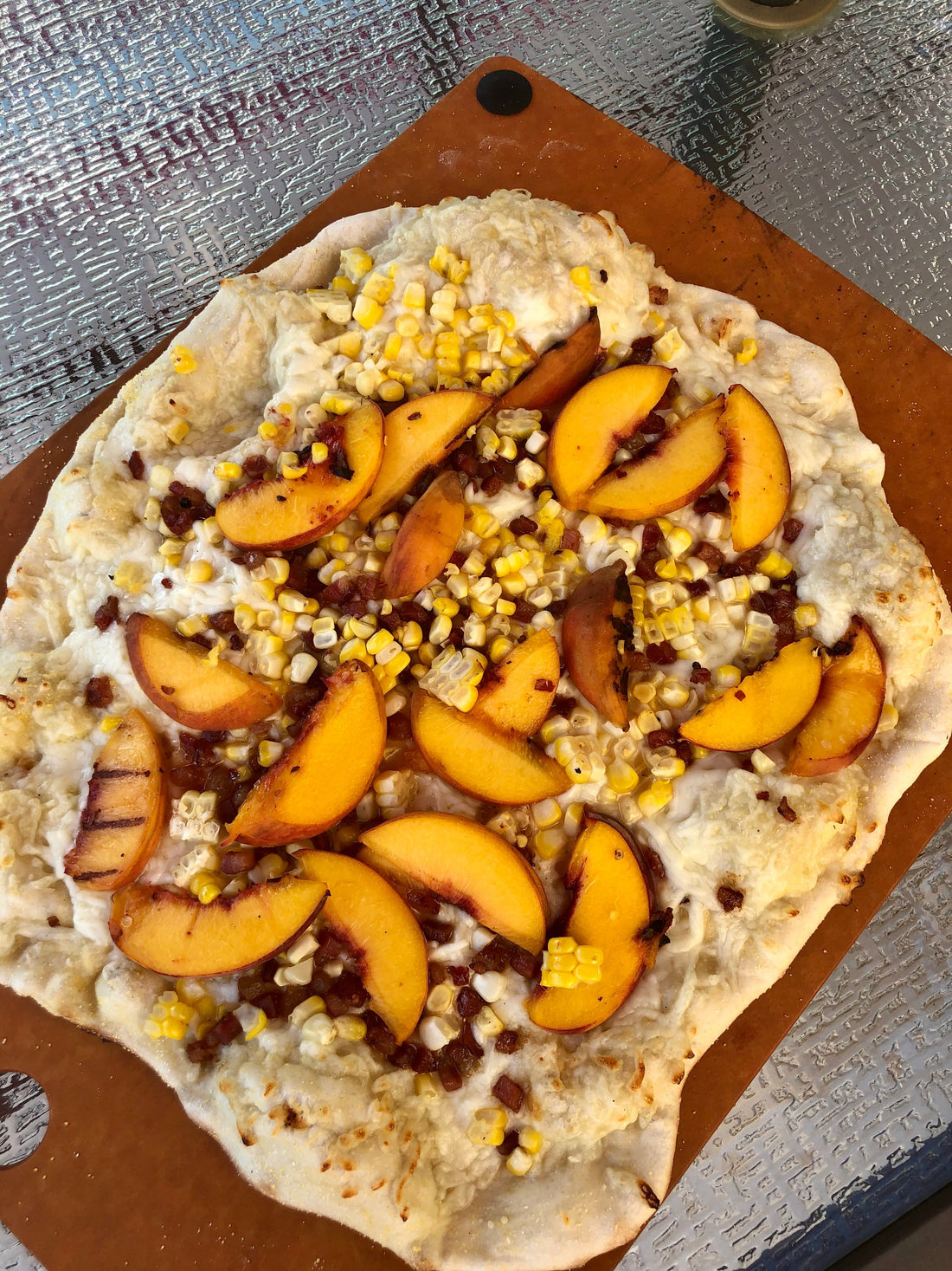 Grilled Corn and Peach Pizza