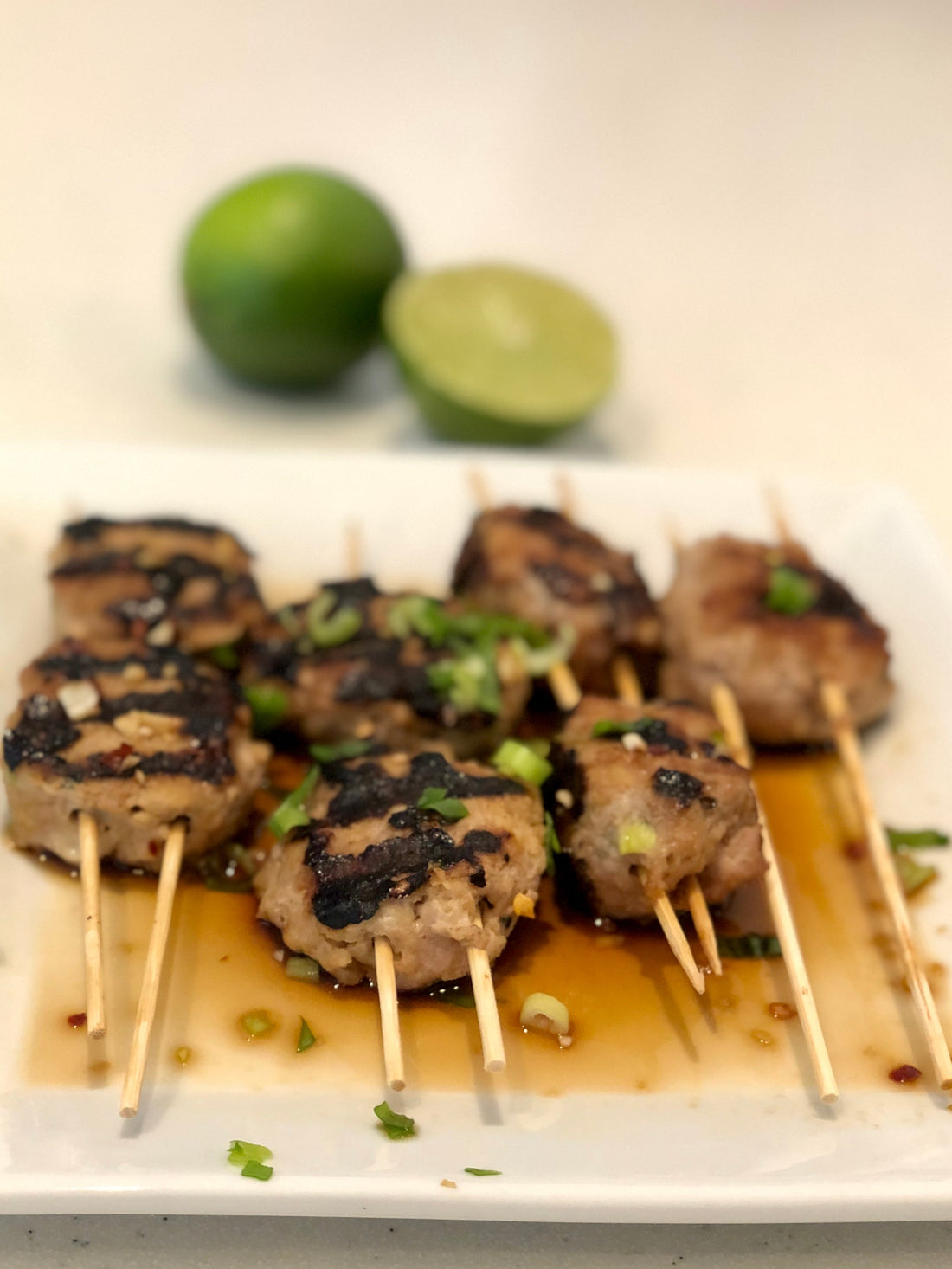 Chicken Meatball Skewers with Ginger Lime Sauce