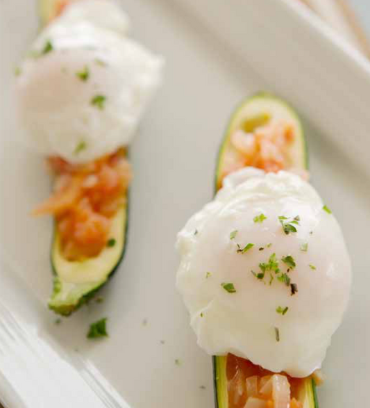 Zucchini with Tomatoes and Poached Eggs