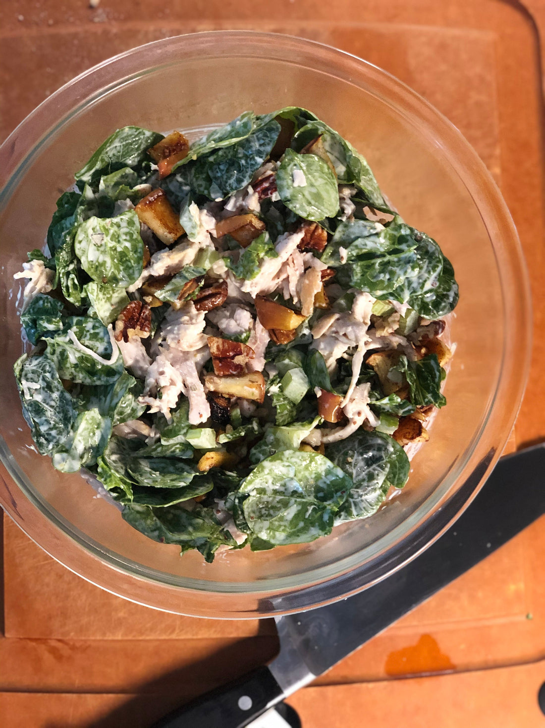 Roasted Apple, Pecan and Chicken Spinach Salad