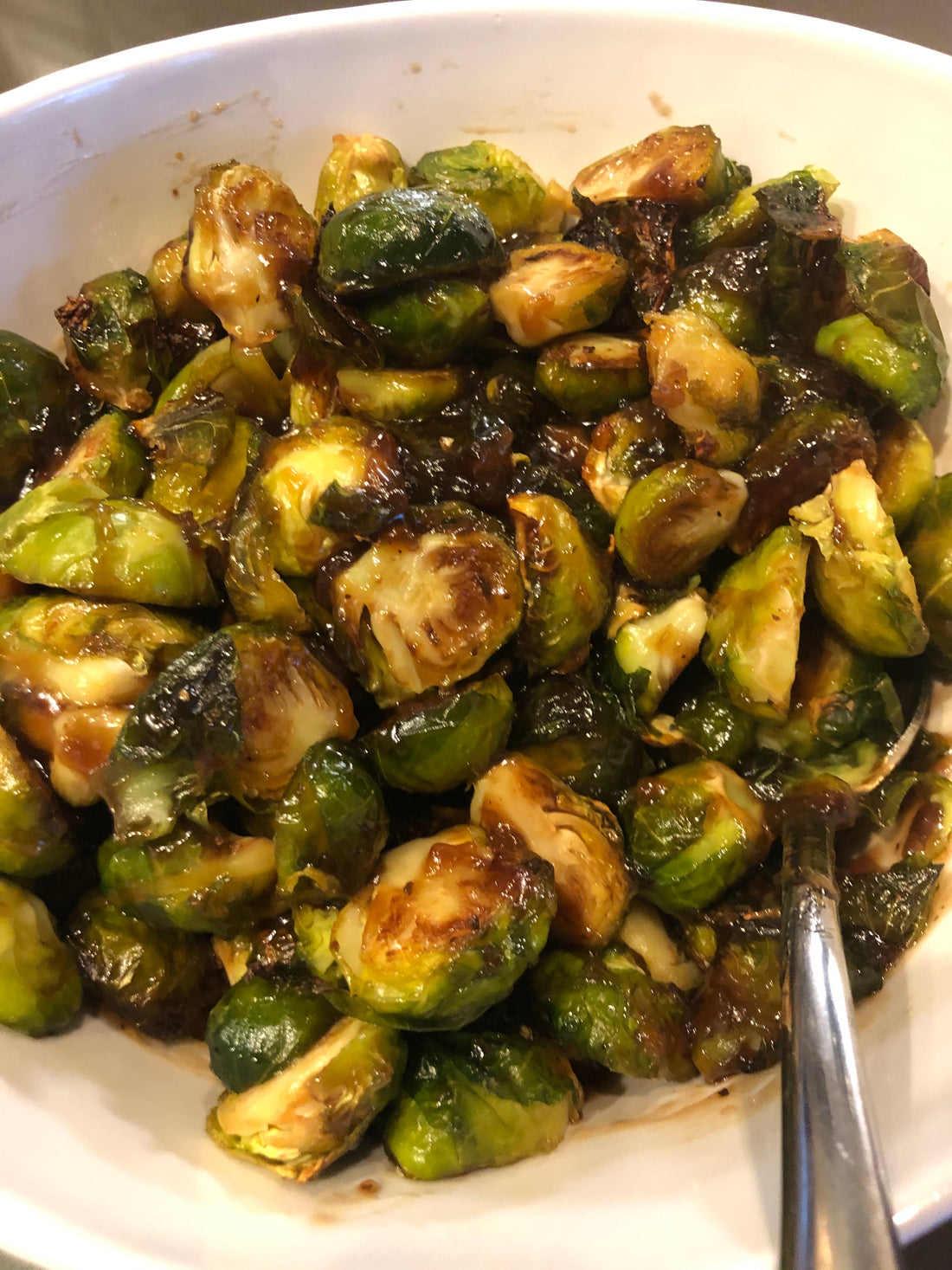 Garlic Roasted Brussels Sprouts with Onion Balsamic