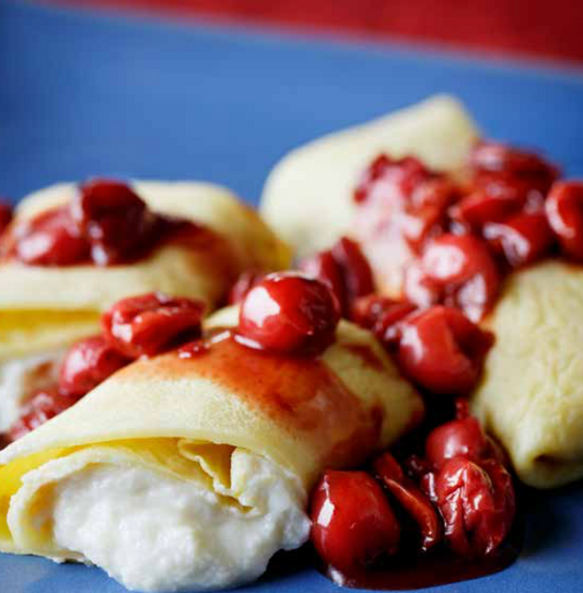 Cheese Blintzes with Fruit Compote