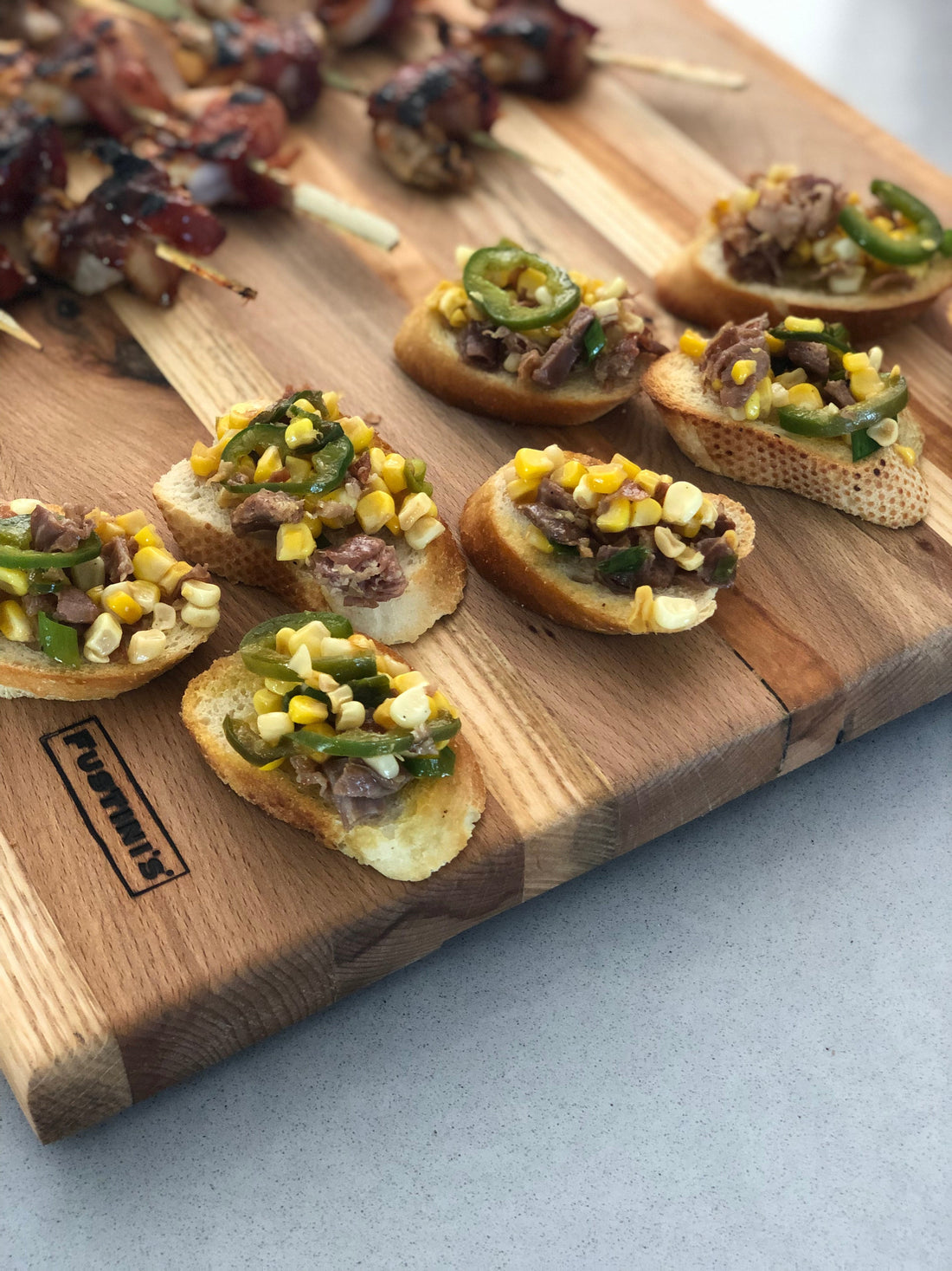 Grilled Corn, Bacon and Chile Crostini