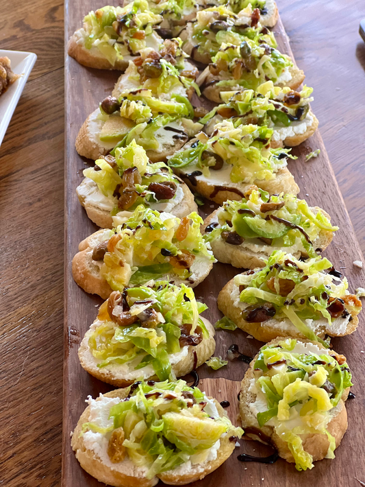 Shredded Brussels Sprouts Ricotta Crostini