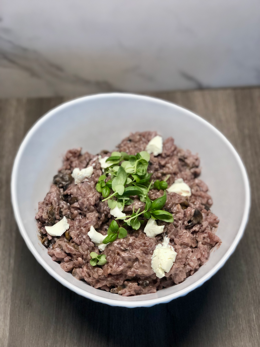 Red Wine Risotto with Caramelized Mushrooms